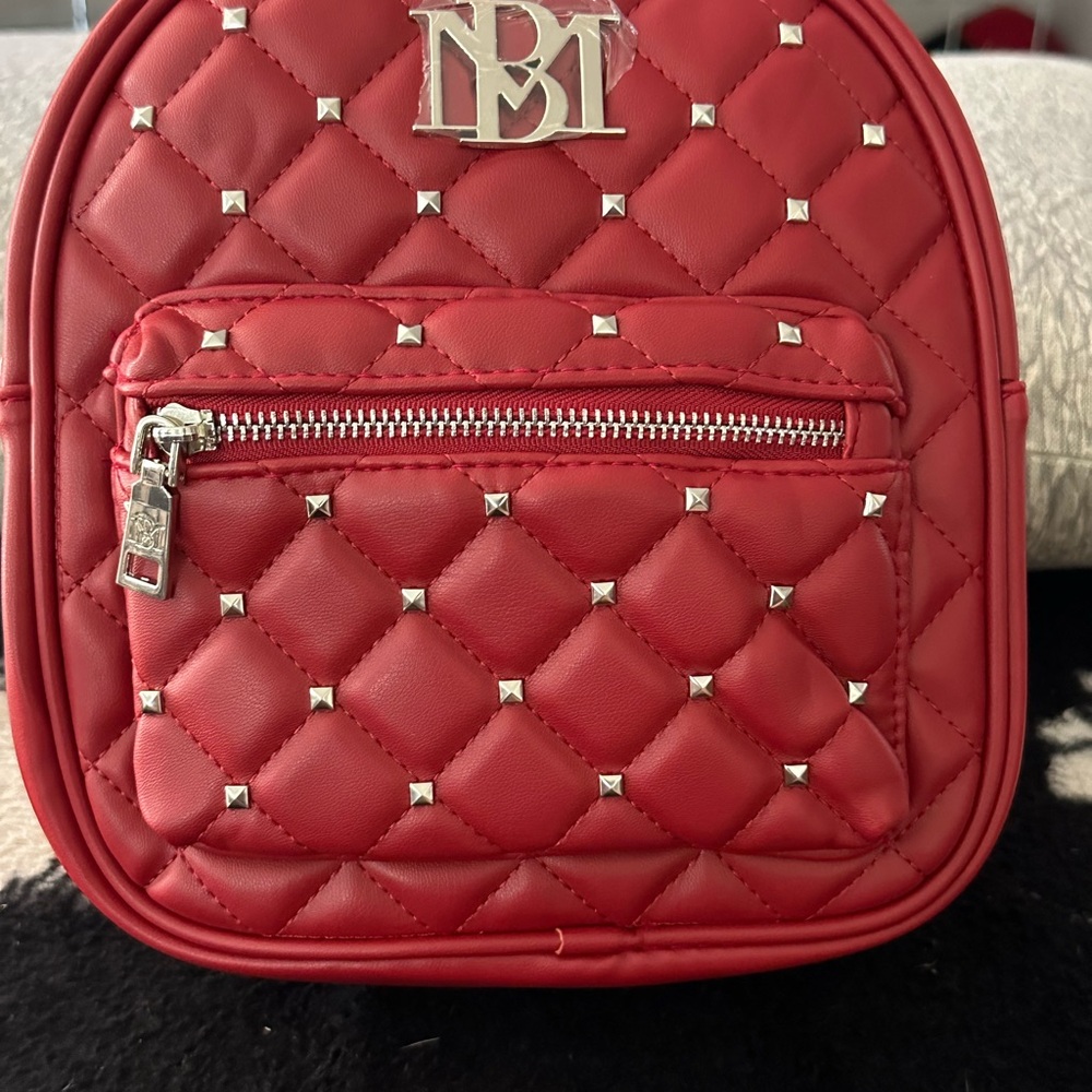 Badgley Mischka Dark Red MiniQuilted Backpack with Gun Metal Studs and Hardware